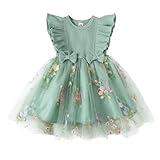 Toddler Girls Dress Boho Toddler Dress Flower Baby Girl Tulle Dress Kids Little Girl Princess Dress (Green, 6-12 Months)