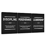 Discipline Perseverance Leadership Noun Inspirational Painting Wall Art 3 Pieces Canvas Print Office Decor Poster Framed Motivational Quotes for Wall Art Office Decoration Ready to Hang[36''Wx 16''H]