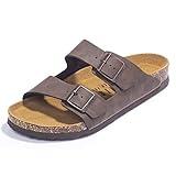 FITORY Mens Sandals, Arch Support Slides with Adjustable Buckle Straps and Cork Footbed Brown Size 11