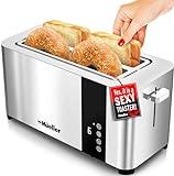 Mueller UltraToast Full Stainless Steel Toaster 4 Slice, Long Extra-Wide Slots with Removable Tray, Cancel/Defrost/Reheat Functions, 6 Browning Levels with LED Display, Kitchen Essentials & Gadgets