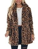 Omoone Women's Faux Fur Jackets Autumn Winter Leopard Coats Loose Fur Coat with Pockets(3361-Brown-XL)