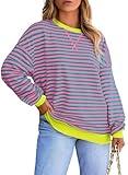 Eytino Plus Size Tops for Women Crew Neck Long Sleeve Striped Color Block Sweatshirts 2024 Fall Fashion Pullover Tops Casual Loose Oversized Shirt Pink 4X