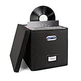 Vinyl Record Storage Box for 50+ Single LPs (12-Inch), Stackable Albums Linen Crate with Lid, Collapsible Play Music Collection Holder, Document File Folder Cabinet Organizer Case with Handle