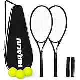 HIRALIY Adult Recreational Tennis Rackets for Adults 2 Pack,27 inch Tennis Racquets for Adults Beginners, Tennis Racket Set Including 3 Tennis Balls, 2 Tennis Overgrips and 1 Tennis Bag… (Black)