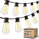 addlon 100FT(50FT*2) LED Outdoor String Lights Waterproof Patio Lights with 32 Shatterproof ST38 Replaceable Bulbs(2 Spare), Dimmable Outside Hanging Lights Connectable for Porch, Backyard, 2200K