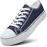 ZGR Womens Low Top Canvas Shoes,Lace up Canvas Sneakers,Casual Tennis Walking Shoes(Navy.US10)