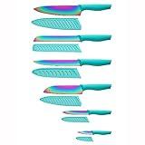 Marco Almond Kitchen Knife Set, KYA37 12-Piece Rainbow Titanium Stainless Steel Boxed Knives Set for Kitchen with Covers, 6 Knives with 6 Blade Guards