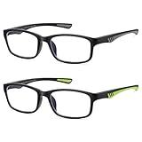 LKEYE Sport Reading Glasses Men Photochromic Lens Blue Light Blocking Computer Reader Wide Style Spring Hinge Eyeglasses 2Pack Black Green LK6082 +2.0