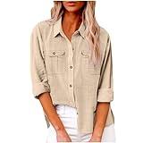 Amazon Fashion Womens Clothing Fall 2024,Womens Cotton Linen Button Down Shirt 2024 Fall Casual Long Sleeve Solid Color Shirts Loose Work Tops With Pockets（Beige，Xx-Large）