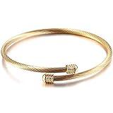 Jude Jewelers Stainless Steel Cable Wire Open Cuff Adjustable Size Bangle Bracelet (Gold)