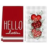 Siilues Valentines Day Kitchen Towels Set of 2, 18x26 Inch Love Valentines Day Dish Towels Sweet Home Valentines Day Decor Hand Towels Seasonal Decorations for Home Drying Dishcloth (Type B)