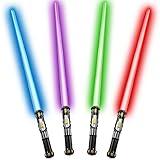 4 Pack Light up Sword Saber with FX Sound (on-Off Control) and Full Retractable Handle, 4 Colors LED Glow in The Dark Toy for Kids Adult