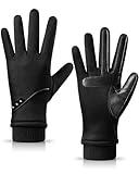 HOLDINA Winter Gloves Women with Touchscreen Fingers,Gloves for Women Water-Resistant with Anti-Slip Leather,Warm Gloves for Women Fleece Lined for Driving Running Cycling Hiking - M