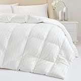 HEYCUZI Down Feather Comforter King Size - All Season Hotel Duvet Insert, Medium Warmth Ultra-Soft 750 Fill Power Fluffy Premium Comforter with 8 Corner Tabs, Stripe Pattern Cotton Cover (106”x90”