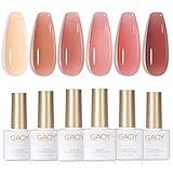 GAOY Summer Jelly Gel Nail Polish Set of 6 Colors Including Red Pink Nude Kit UV LED Soak Off Home DIY Manicure Salon Varnish