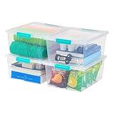 IRIS USA 12 Qt. Plastic Storage Bins Containers with Lids, 4 Pack, Sensory Bin, Craft Storage, Craft Organizers and Storage, Organizing Container for Home, Office and School Supplies, Stackable, Clear