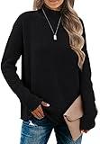 MEROKEETY Women's Long Sleeve Turtleneck Cozy Knit Sweater Casual Loose Pullover Jumper Tops, Black, Large