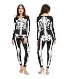 Tipsy Elves Form Fitting & Flattering Skeleton Bodysuits for Halloween - Women's Sexy Skeleton Costume - Women's White Skeleton Bodysuit Halloween Costume Size Small