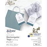 Avery Blank Printable Tags with Sure Feed, 2" x 3.5", White, 96 Customizable Tags with String, Great for Branding, Gift Tags, Price Tags, and More (22802)