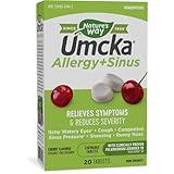 Nature's Way Umcka Allergy+Sinus Homeopathic, Sneezing, Runny Nose, Congestion, and Sinus Pressure**, Phenylephrine Free, Non-Drowsy, Cherry Flavored, 20 Chewable Tablets