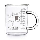 Caffeine Beaker Mug, Caffeine Molecule Mug - Chemistry Mug 16 oz Borosilicate Glass Coffee Mugs with Handle and Measuring for Coffee, Latte, Tea or Hot and Cold Beverage - Tea Coffee Mug