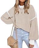 Fall Clothes for Women 2024 Trendy Fashion Oversized Sweaters Color Block Long Sleeve Knited Pullover Tops Winter Clothes(M,Apricot)