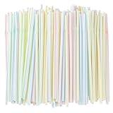 [200 Pack] 8.5" High Flexible Plastic Straws,Bendable Disposable Drinking Straws -Striped Assorted Colors for Home Use Milk Juice Drinks