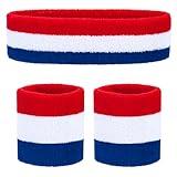 FACATH Sweatbands Set Headband and Wrist Sweatbands Cotton Sweat Band for Athletic Men and Women, Sports Headbands for Fitness Yoga Running (Red/White/Blue)