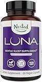 Luna Sleep Aid - Non-Habit Forming Natural Sleeping Pills for Adults with Naturally Sourced Ingredients - Valerian Root, Melatonin, Chamomile, Lemon Balm, and More - 60 Vegan Capsules