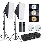 MOUNTDOG Softbox Lighting Kit, 2x19.7"x27.5" Photography Continuous Lighting System with 2pcs 85W 5700K E27 Socket LED Bulbs and Remote for Portrait Product Fashion Photography