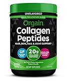 Orgain Hydrolyzed Collagen Peptides Powder For Women & Men, 20g Grass Fed Collagen, Unflavored - Hair, Skin, Nail, & Joint Support Supplement, Paleo & Keto, Non-GMO, Type I and III, 1lb