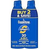 Coppertone Sport Sunscreen Spray SPF 30, Water Resistant Spray Sunscreen, Broad Spectrum SPF 30 Sunscreen, Bulk Sunscreen Pack, 5.5 Oz Bottle, Pack of 2