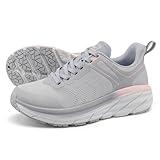 Grand Attack Women's Road Running Shoes with Superior Cushioned Sole,Non-Slip Comfortable Walking Tennis Shoes for Women Lightweight Athletic Gym Cross Trainer Fashion Sneakers Grey Pink Size 8