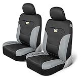 Caterpillar Flexfit Automotive Seat Covers for Cars Trucks and SUVs (Set of 2) – Black Seat Covers for Front Seats, Seat Protectors with Gray Honeycomb Trim, Auto Interior Covers