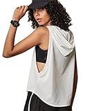 Women's Fitness Sleeveless Mesh Hoodie Sports Running T-Shirts Workout Tops White M