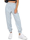 AUTOMET Women's Cinch Bottom Sweatpants High Waisted Cotton Joggers Wide Leg Winter Cargo Pants Clothes with Pockets Grey L