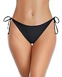 Holipick Black Bikini Bottoms for Women String Bathing Suit Bottom with Moderate Coverage Low Waist Swim Bottom M