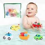 Toddler Bath Toys Bathtub Toy - Kids Floating Water Spray Toy Fun Bathtime with Boat, Plice Car,Fire Truck and Plane Plastic Toy for Baby Boys and Girls