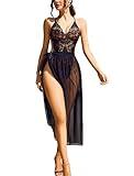 Avidlove Women Lingerie Sexy Nightgown 2 pieces Set Lace Teddy Sheer Wrap Skirt Black Medium