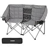 FUNDANGO Loveseat Camping Chairs Adults 2 Person Oversized Double Camping Chair for Outside Picnic Beach Travel, Love Seat Camp Chair, Oversized, Grey