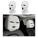 Suvnie 2 PCS Car Headrest Cover, Personalized Funny Car Seat Full Face Mask, Ski Mask Wrap Protection for Auto Front Seat Rest Decoration, Universal Interior Car Accessories (White)