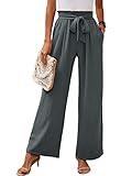 Heymoments Women's Wide Leg Lounge Pants with Pockets Grey Medium Lightweight High Waisted Adjustable Tie Knot Loose Comfy Casual Trousers