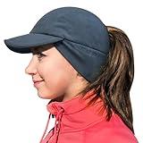 GADIEMKENSD Winter Fleece Hats Reflective Ponytail Hat for Women Ball Caps with Earflap Drop Down Ear Warmer Mens Skull Cap Beanie with Visor Cold Hat for Outdoor Hiking Running Snow Ski Navy