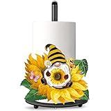 Sunflower Decor Paper Towel Holder, Metal Sunflower Gnome Kitchen Decor Accessories Paper Towel Holder Stand, Farmhouse Sunflower Gifts Decorations for Home Bathroom, Large Towel Stand for Countertops