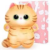 Mewaii Brown Cat Plush Toys, Cute Cat Stuffed Animals Squishy Doll, Kawaii Cat Plushie Pillow, Kitten Kawaii Plush Throw Pillow with Gift Bag for Girlfriend (18 Inches)