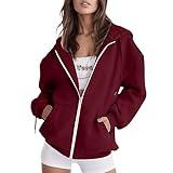 Fall Oversized Zip Up Hoodies for Women 2024 Casual Sports Long Sleeve Jackets Pullover Fleece Fashion Sweatshirts,Wine,X-Large,Day of Prime Deal,Prime Deals October 11-12,My Orders