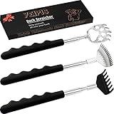 Yeipis 3 Pack Different Back Scratcher Metal Portable Telescoping with Rubber Handles, Extendable Back Massager Tool with Beautiful Box, Stocking Stuffers for Men Women Kids Adults (Black)