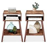 Best Choice Products Mid-Century Modern End Table Set of 2, Side Accent Furniture for Living Room, Den, Sitting Room, Space Saving w/Cubby Storage, Lower Shelf, Pine Wood Legs - Brown