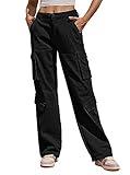 ZMPSIISA Women Pants High Waisted Cargo Pants Combat Military Trousers Wide Leg Casual Pants 8 Pockets (Black,Large)