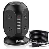 Surge Protector Power Strip Tower, BESFAN 10 Ft Long Extension Cord with Multiple Outlets, 8 AC Outlets with 4 USB Ports Power Strips with Surge Protection for Home Office Supplies Dorm Essentials